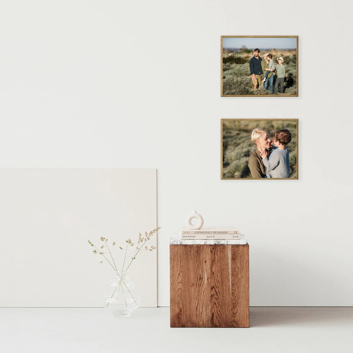 Vertical pairing with light frames that feel fresh and bright. Great for family portraits or nature photography. Brings a breezy vibe into your home.